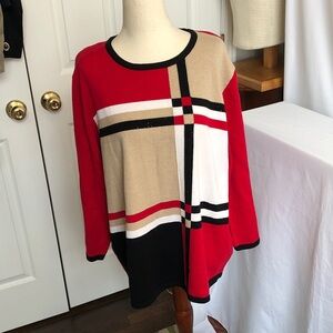 Alfred Dunner Red and Tan Plaid Sweater
